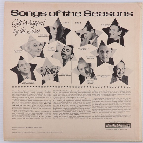Songs Of The Seasons, Gift Wrapped By The Stars Jazz LP Record Columbia CSM 421 - Picture 2 of 14